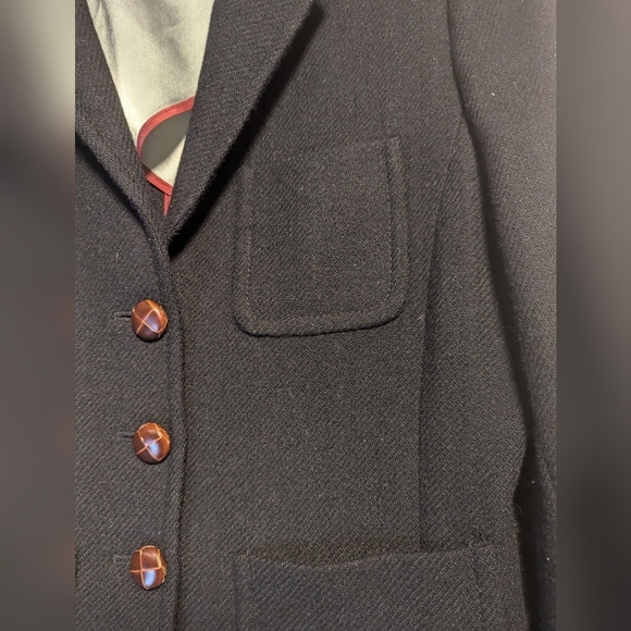 🖤 J.Crew black wool blazer jacket leather 3 buttons lining skulls preppy goth - Picture 3 of 13
